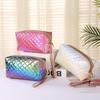 Iridescent Quilted Fashion Makeup Bag Travel Toiletry Storage Embroidered Large Capacity
