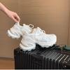 Paris Old Magazine~ Silver and White Mesh Heightening Platform Sports and Leisure Shoes Women's Leather Dad Shoes