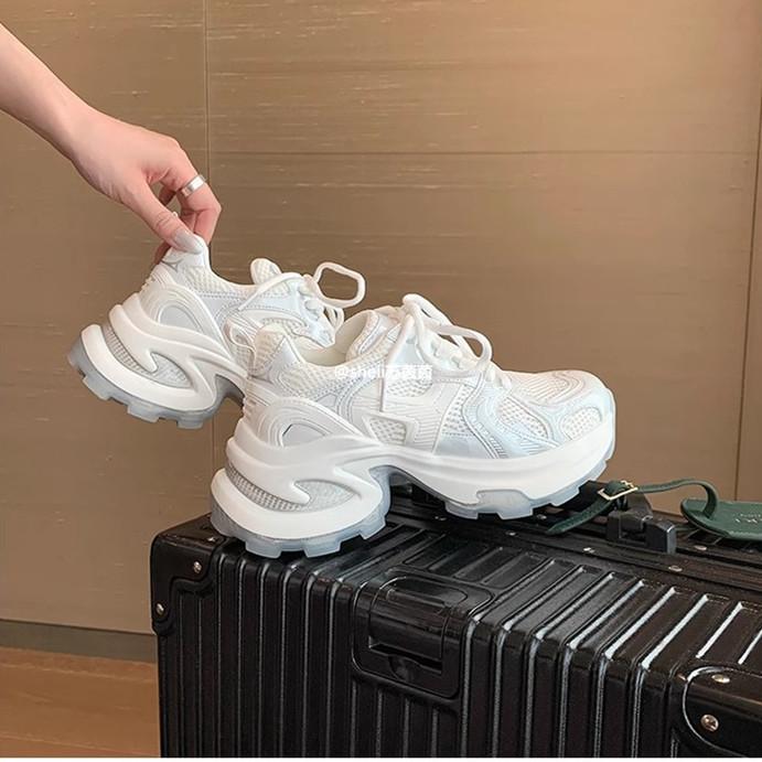 

Париж старый журнал~ серебристо-белая сетка платформа для увеличения роста спортивная и повседневная обувь женские кожаные кроссовки папины 40