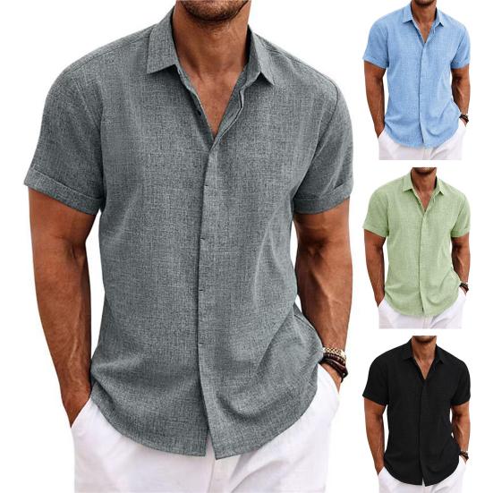 Camicia Uomo Casual Henley A Maniche Corte - Tinta Unita Con Bottoni A Contrasto - Grigio Scuro, Taglia S - Morbida In Cotone