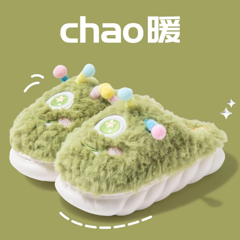 

Cartoon cotton slippers women s autumn and winter indoor home cute monster warm and velvet thick-soled bag head slippers 36/37 (for 35-36 feet) зелёный