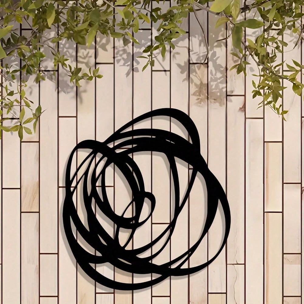 Metal Wall Art Sculpture Black Modern Circular Design Indoor Outdoor Decor