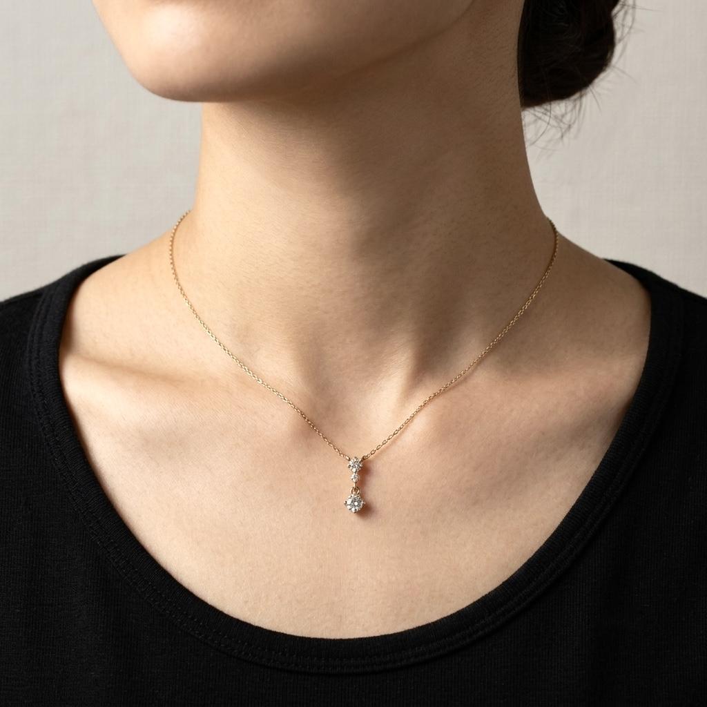 Used 4 Yondoshi K18PG Diamond Necklace 40cm 1.2g Good Condition