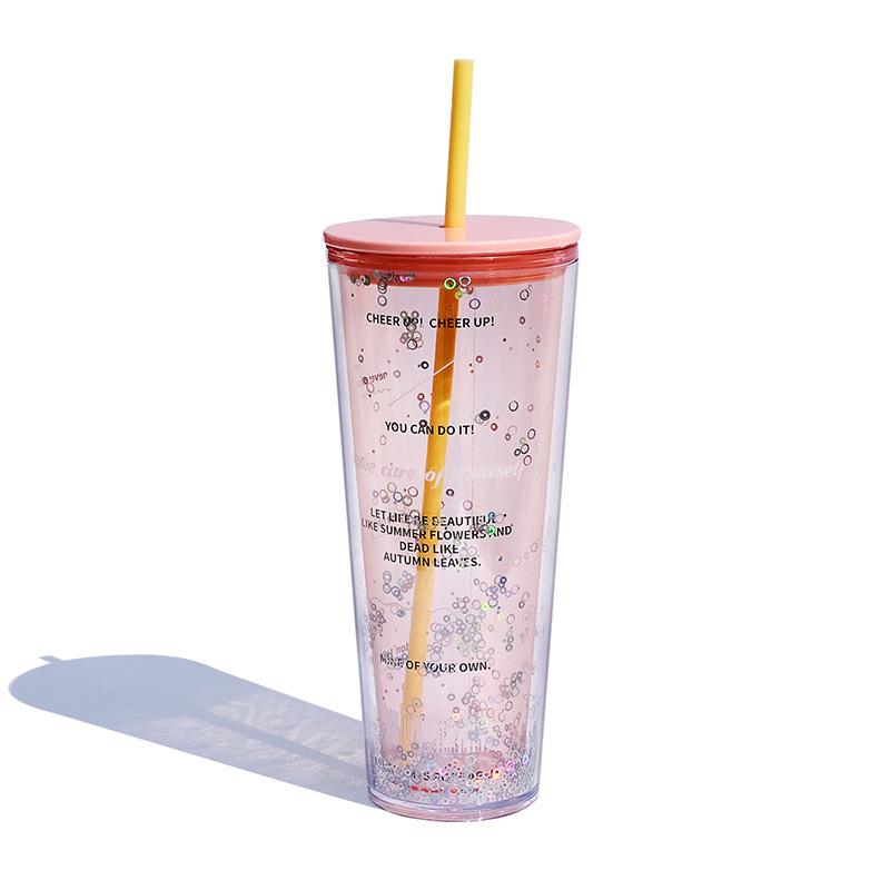 

720ML Bling Tumbler Double-Wall Plastic Cup with Lid And Straw Large Capacity Water Bottle for Women Travel Reusable Insulated M 701-800ml рожевий