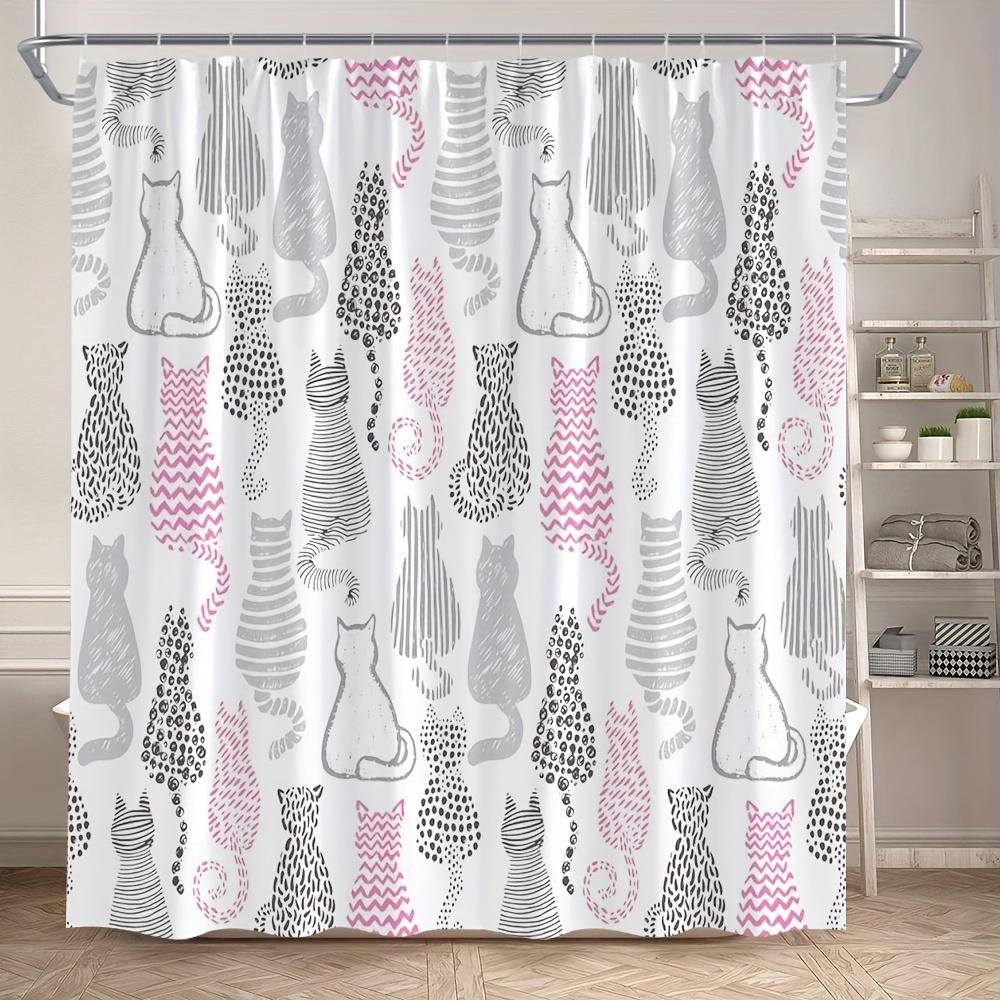 

Whimsical rabbit patterned shower curtain - cute gray and pink rabbits hanging on the living room wall, bedroom decoration W90XH180cm