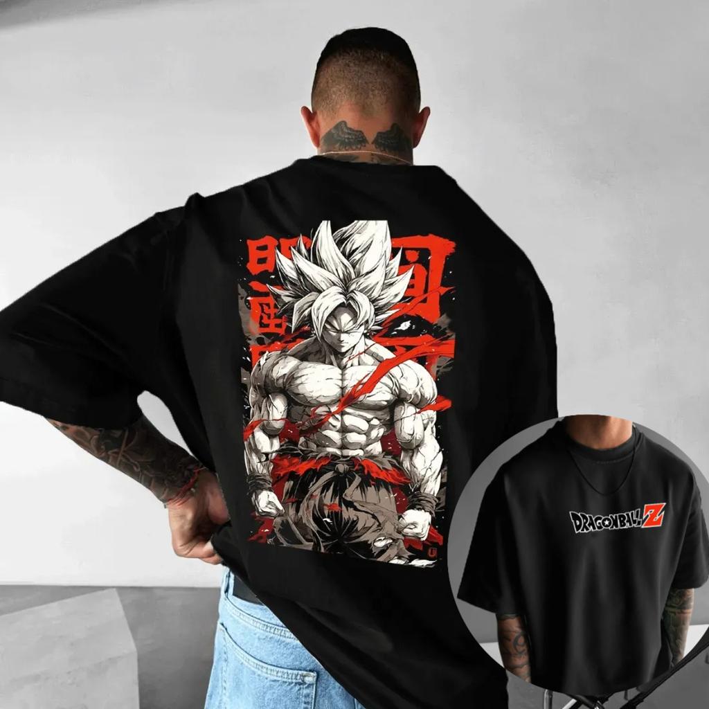 New Dragon Ball Anime Goku Roundneck Shortsleeved 2026 Bandai Summer Mens Sports Loose and Breathable Cotton Tshirt