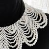 Faux Pearl Bib Necklace Hollow Design Bib Choker Necklace Beaded Shawl Collar for Women Weddings Cocktail Parties