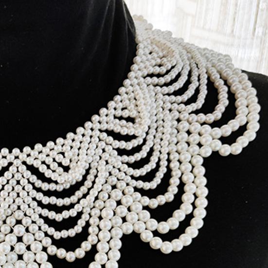 Faux Pearl Bib Necklace Hollow Design Bib Choker Necklace Beaded Shawl Collar for Women Weddings Cocktail Parties