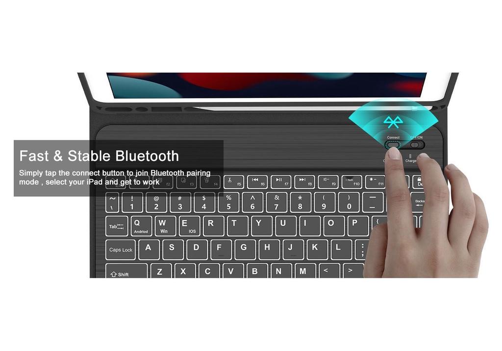 Compatible Protective Case with Seven-Color Backlit Detachable Bluetooth Keyboard for iPad Pro 11"/10.2", with Pen Slot.