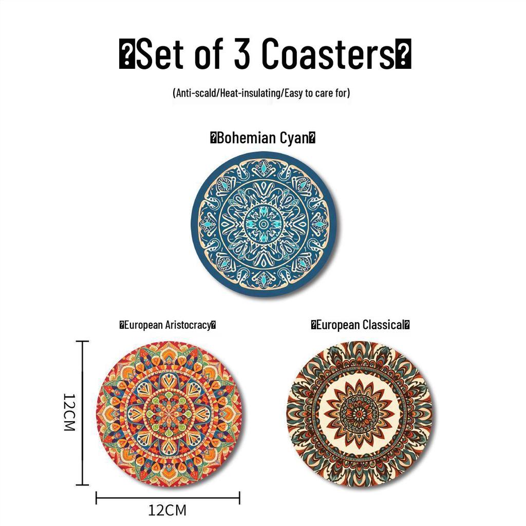 Bohemisch-Nordischer Runder Hitzebeständiger Anti-Rutsch-Tischuntersetzer mit Wasseraufnahme