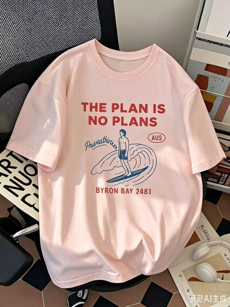No Plan Print Unisex Unisex Tshirts Sports Street Casual Fashion Y2k Fun Simple Trendy Pop Couple Shortsleeve Summer Tops Clothing