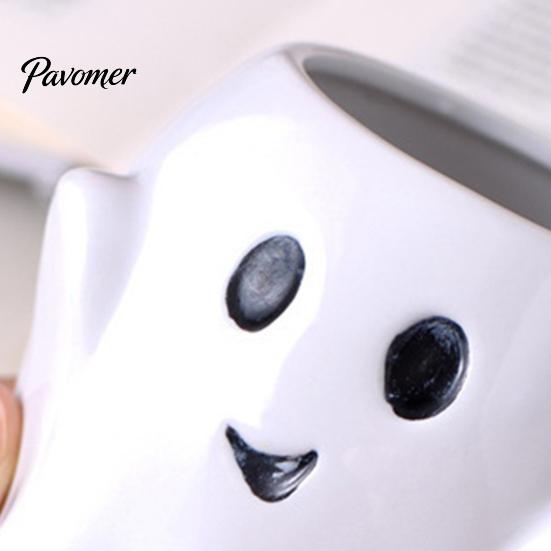 Ergonomic Handle Water Mug Halloween Ghost Ceramic Cup, Cute 3D Smiling Face Novelty Birthday Present Coffee Mug, Decorative Drinkware for Hot
