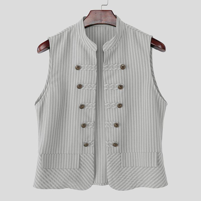 Striped Summer Incerun Men Sleeveless Open Front Casual Tank Tops Waistcoat Vests