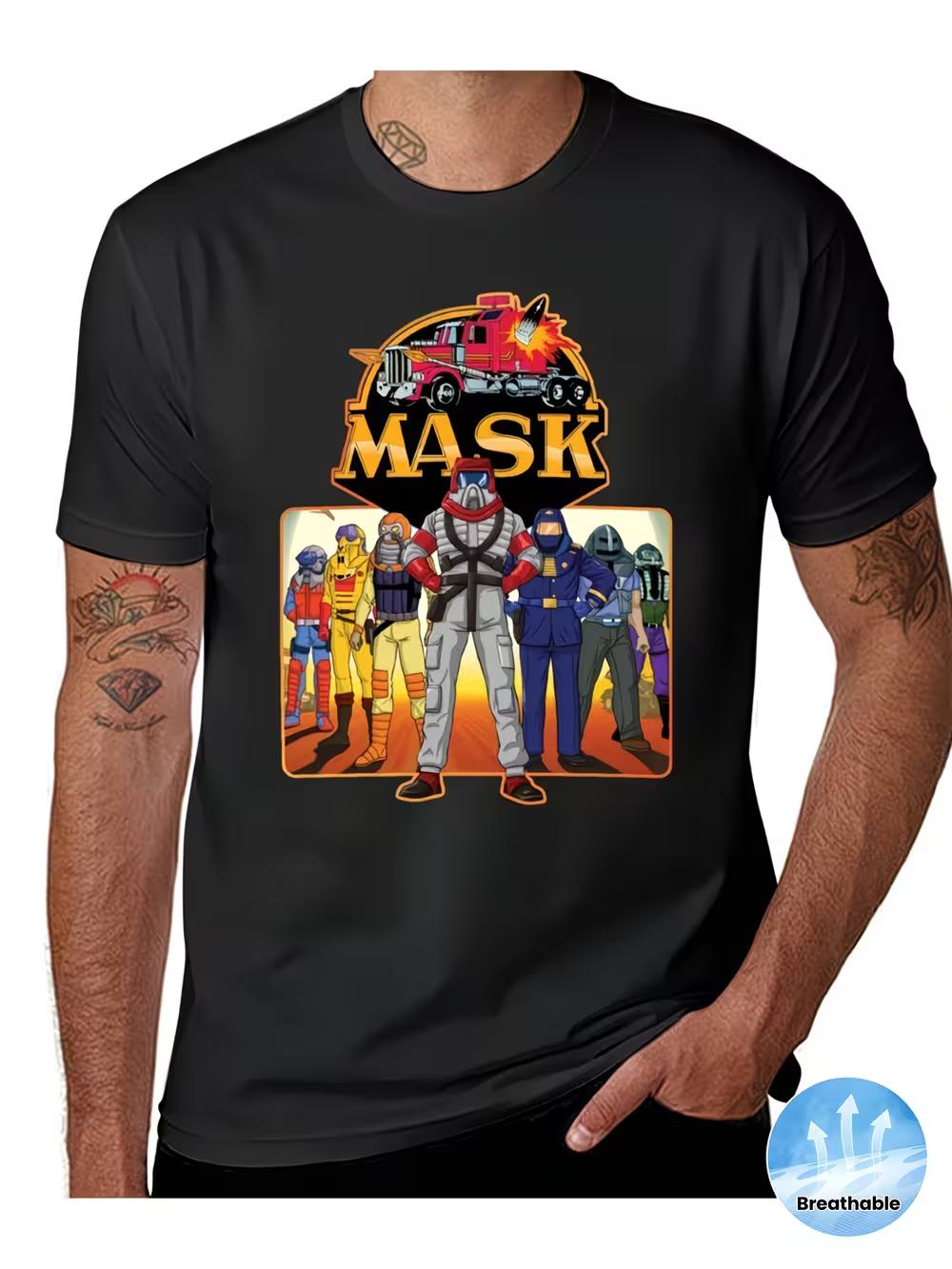 

Men s M.A.S.K. Retro 80s T-Shirt - Iconic MASK Truck Flame Logo & Matt Tracker/Blackstar Prints S