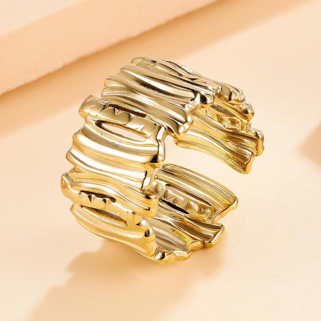 18K Goud Onregelmatige Lijnen Patchwork Roestvrij Staal Ring