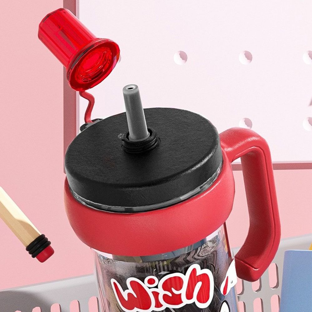 With Straw Plastic Water Bottle Large Capacity Sport Bottle Clear Cartoon Water Cup Outdoor Sport