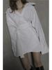 Retro Irregular Waist-Cinched Loose Shirt Dress – Niche European & American Design