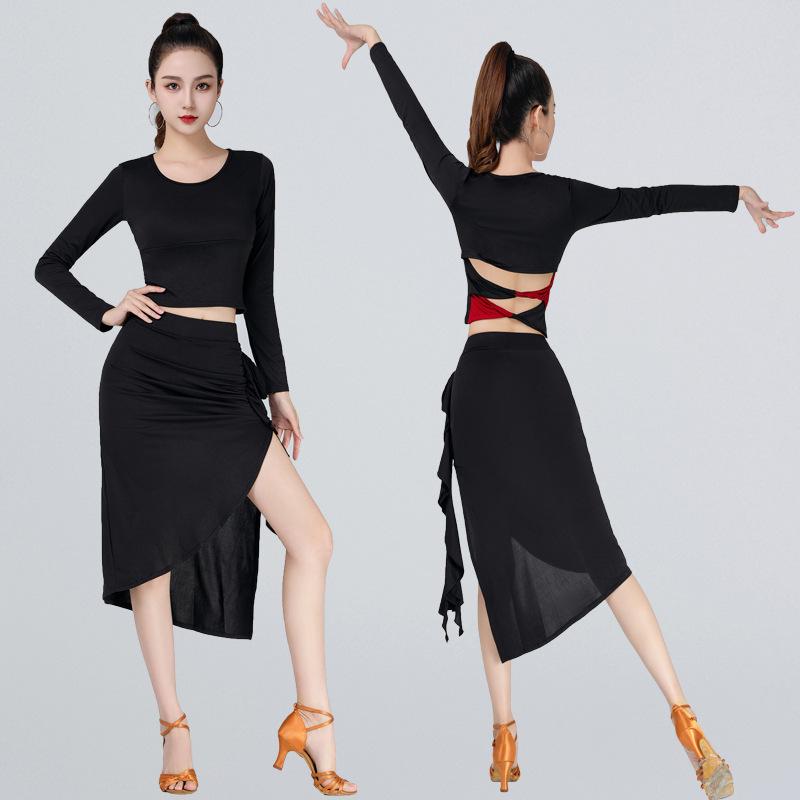 Women's Ruffle Latin Dance Bodycon Midi Skirt, Adult Practice & Performance Costume