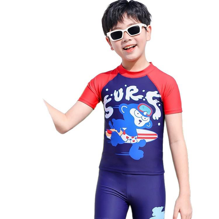 2026 Kids' Quick-Dry Cartoon Swimwear: Short Sleeve, Sun-Protective, Customizable for Boys.