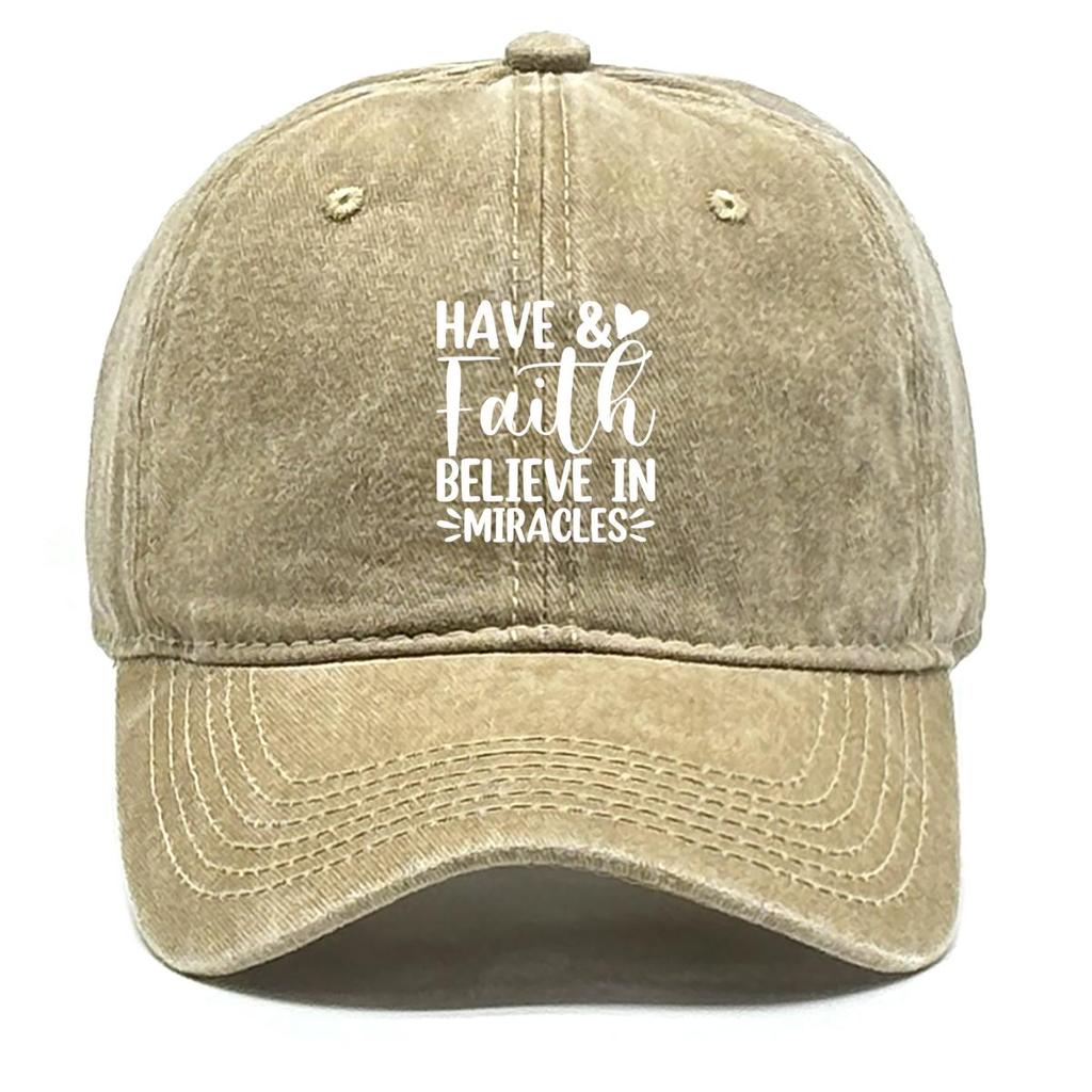 HAVE Faith" Print Adjustable Baseball Hat, Flat Cap Solid Color Casual Headwear Distressed Snapback Sun Hat