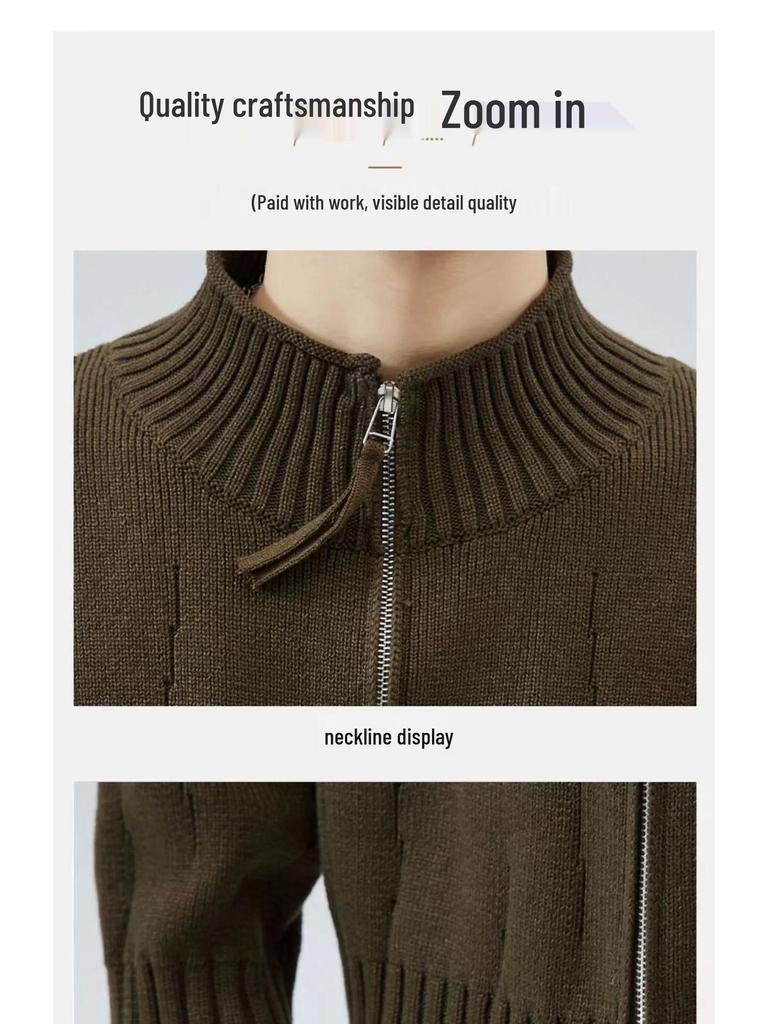 Men's Loose Fit Japanese Style Stand Collar Zipper Cardigan Sweater - Autumn & Winter Woolen Knitwear for Couples