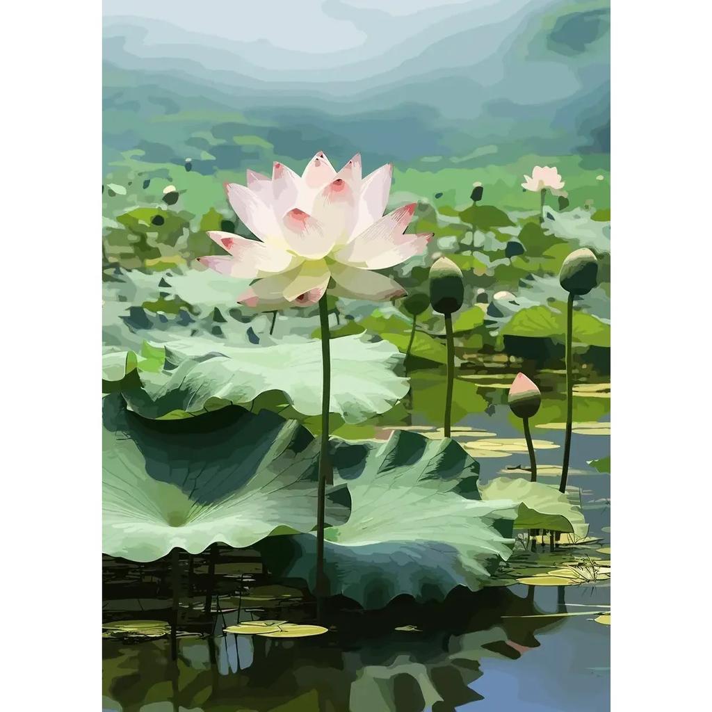 Traditonal Chinese Style Lotus Flower Lotus Leaf Posters Canvas Painting and Prints Wall Art Picture for Living Room Home Decor