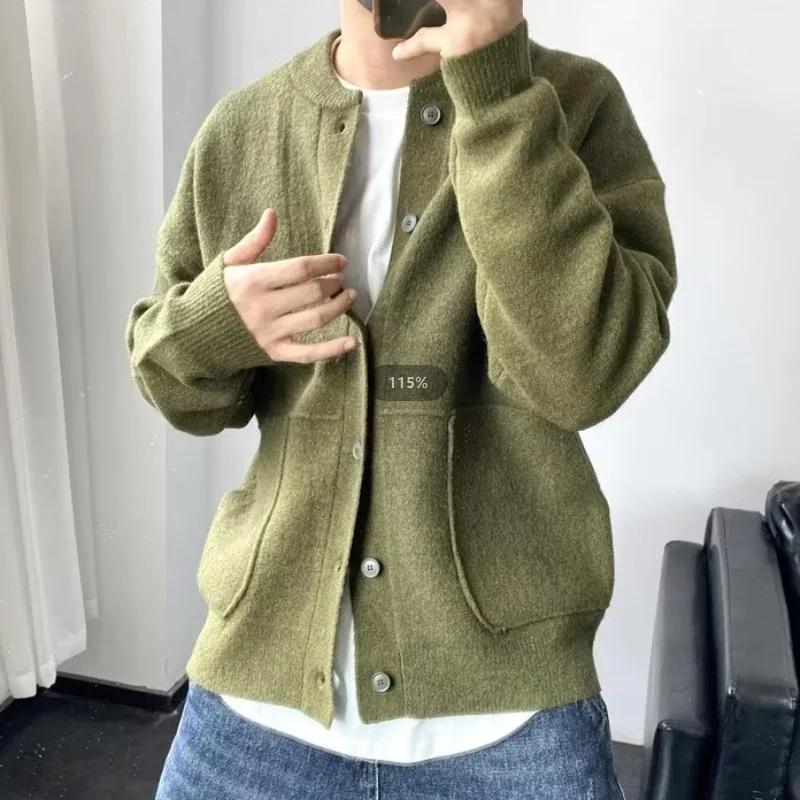 Autumn Men's Knitted Cardigan Sweater Casual Pure Color Lazy Fashion Youth Versatile Knitwear Coat
