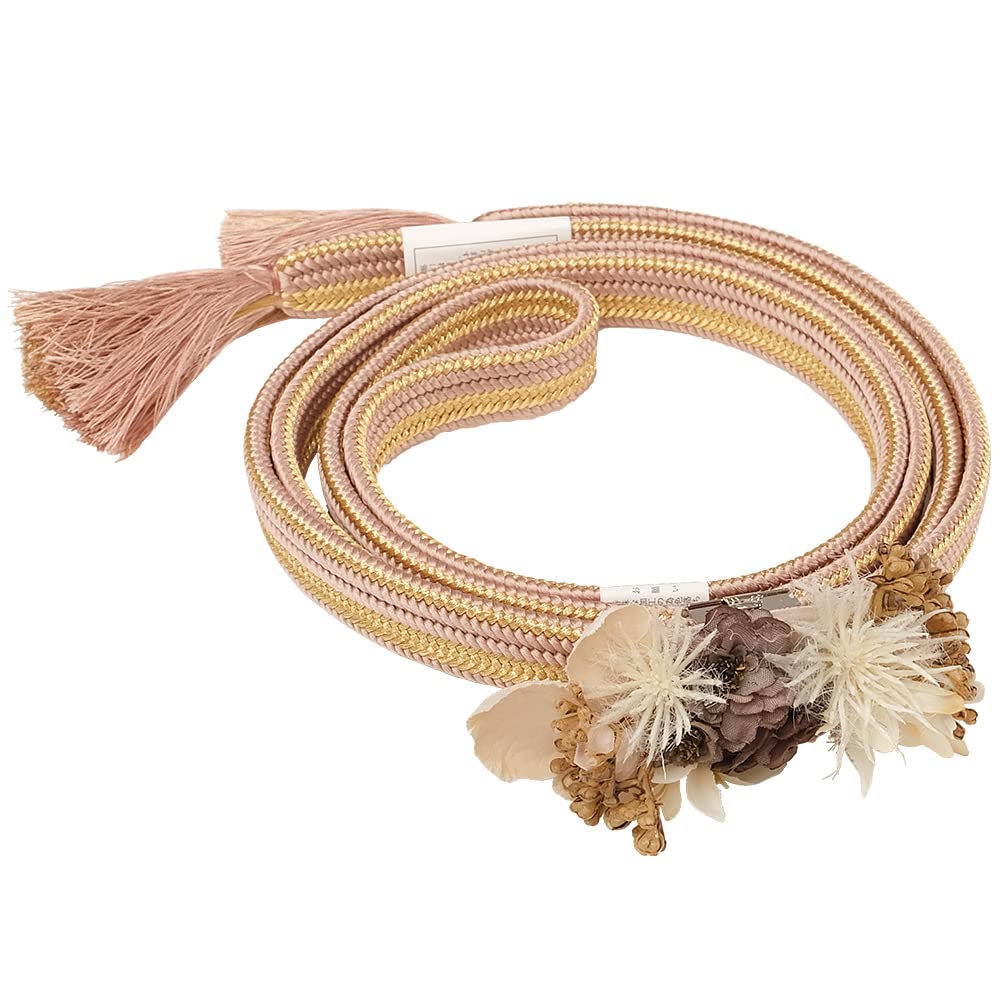 Obi-jime (kimono sash cord) for furisode (long-sleeved kimono), made in Japan, with a shell-shaped flower obi clasp, perfect for coming-of-age