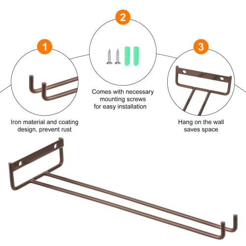 Uxcell 5-Piece Wine Glass Rack Set, 11.81" Iron Wine Glass Rack, Under-Cabinet Stemware Rack, Wall-Mounted Wine Glass Holder for Bars, Coffee Shops, R
