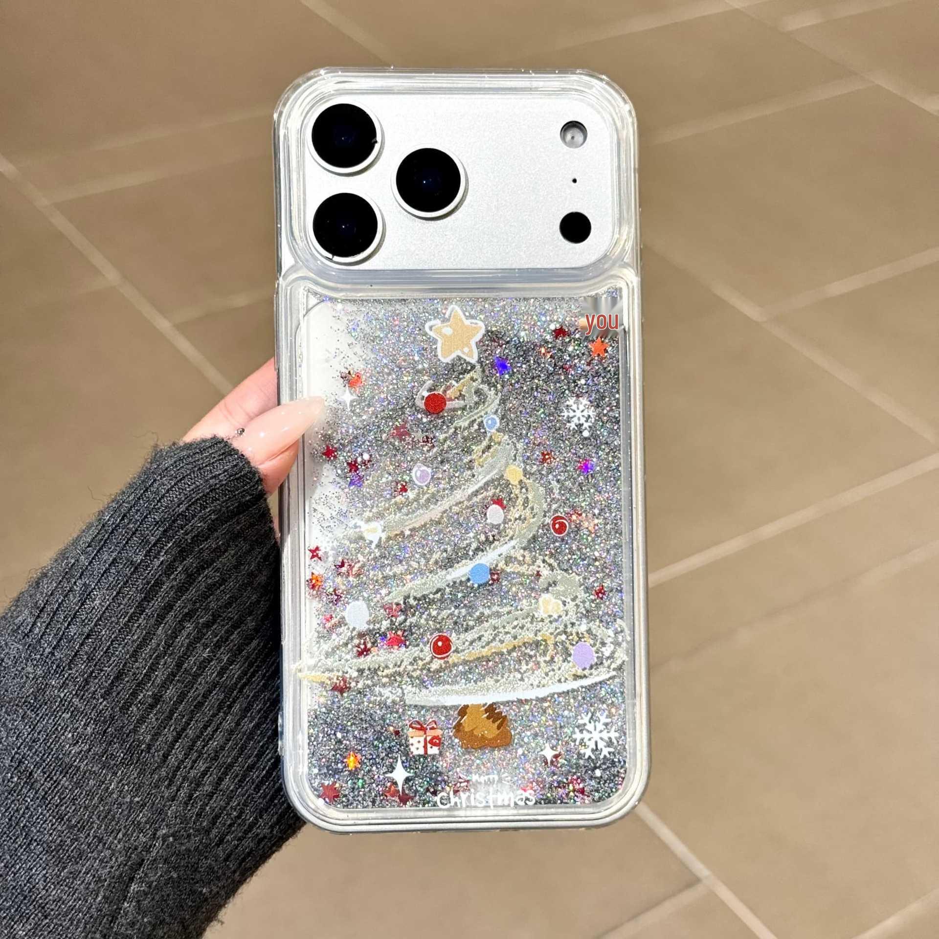 

Christmas Tree Liquid Glitter iPhone 17 Pro Max Case - Transparent, Full Coverage 16