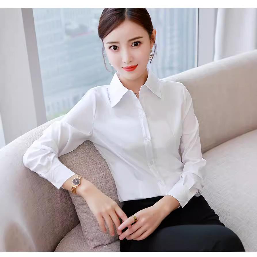 Women's Spring Autumn Korean Black Red Tops Ladies Long Sleeve Office Lapel Collar Chiffon Shirt