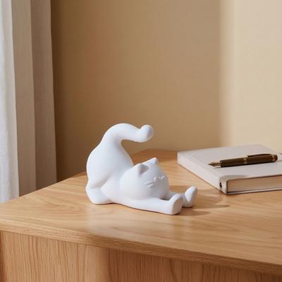 Stretching Cat Cell Phone Stand 3D Printed Cartoon Cat Statue Smartphone Stand for Home Office Desktop Decor