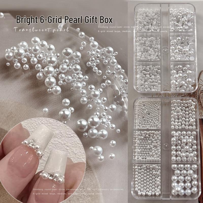 High-Gloss Mixed Size Flat-Back White Pearl Nail Art Gems