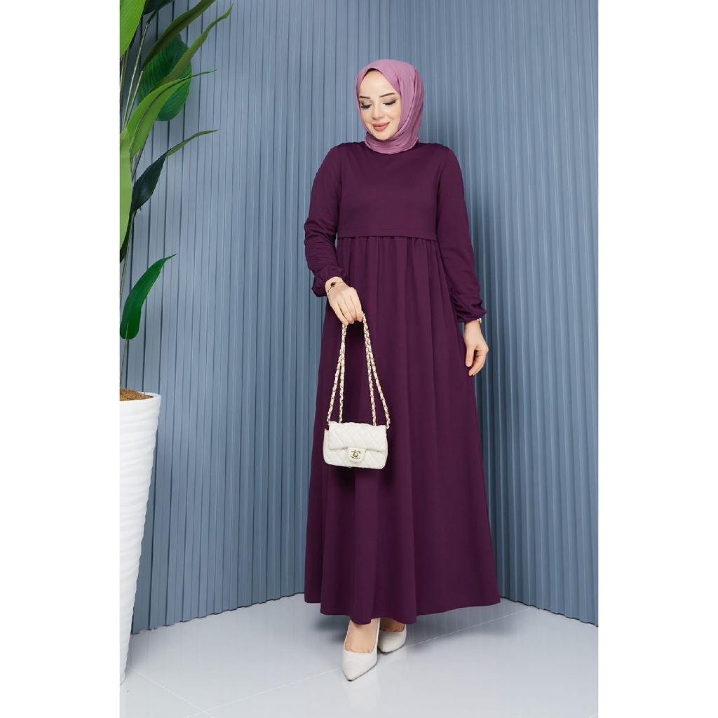 Gathered Waist Dress Plum