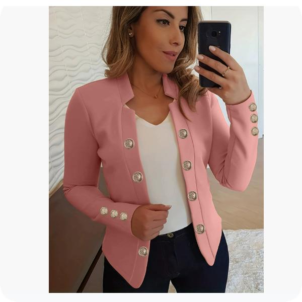 Women's Fashion Cuff Button Small Suit Double Button Cardigan Top