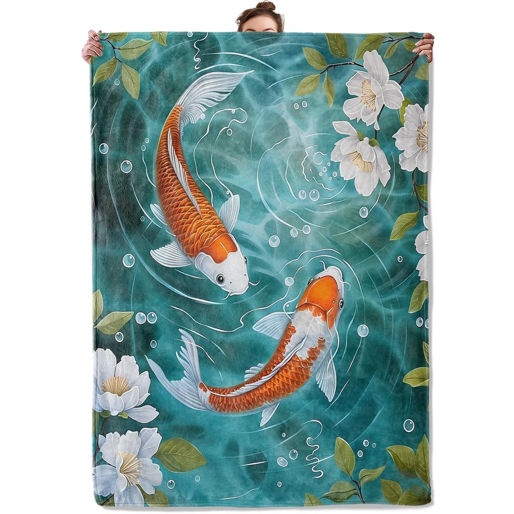 Vintage Fishery Hand Painting Different River Fish Art Print Flannel Blanket Soft Throw Couch Camping Travel Indoor Home Decor