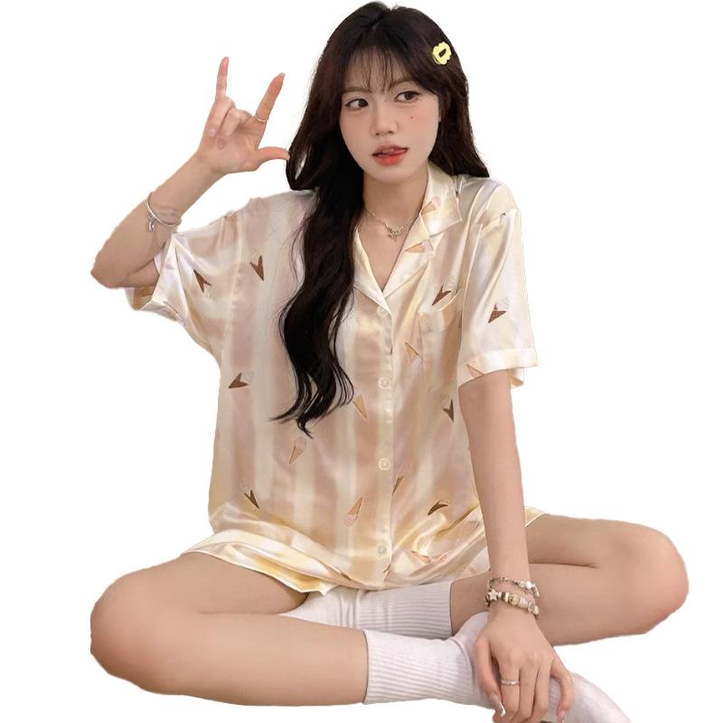 Summer High-End Striped Sweet Girl Short-Sleeved Shorts Pajamas Casual Loungewear Set