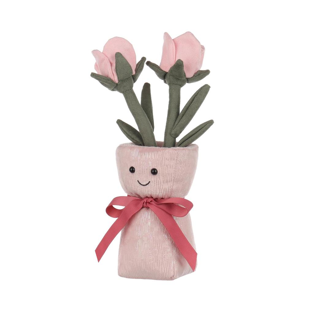 Apricot Lamb Pink Rose Vase Plush Toy for Kids, Soft and Cute, Fluffy Pink Rose Vase for Girls and Boys, 30cm