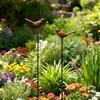 Bird Garden Stakes Set of 2 Iron Soil Insert Pieces for Pots, Flower Rows and Lawn Edges with Aged Brown Yard Form for Home Use Daily