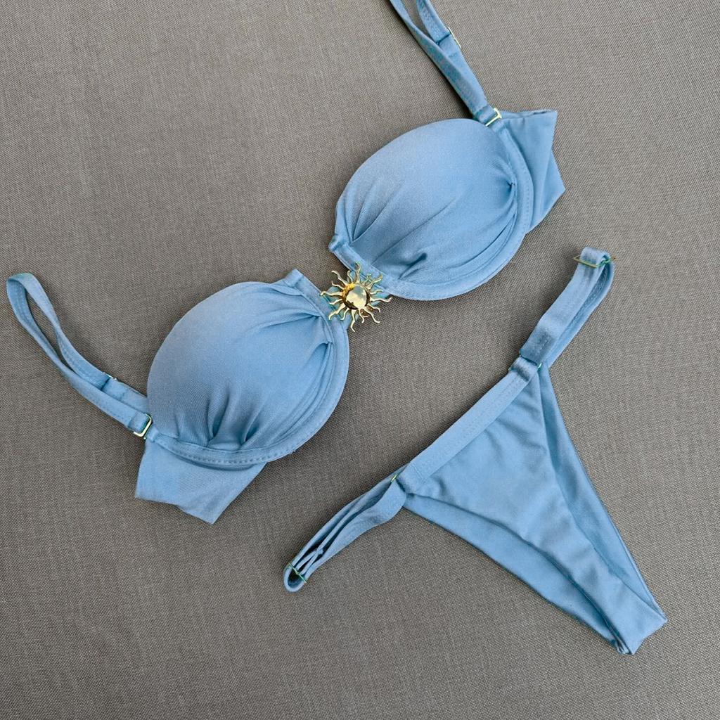 3 Pieces Bikini Set Push Up Bikini Sexy Women Swimsuit Shiny Skirt Female Swimwear Brazil Bathing Suit Beachwear Cover Ups