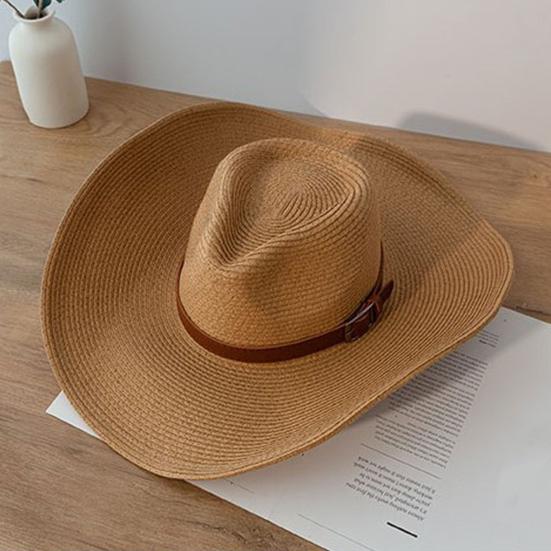 Adult Cowboy Hat for Men Women Western Party Straw Cowgirl Hat Classic Roll Up Fedora Hat with Buckle Belt