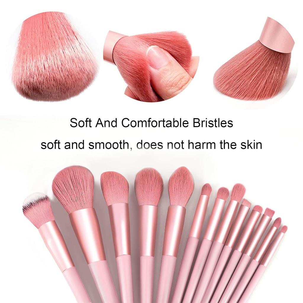 First Beauty 13 Pcs Pink Beauty Makeup Brush Set with Blender Sponges Box & Cleaning Tools + Blush Brush & 6 Pcs powder puff | Professional Soft Sy