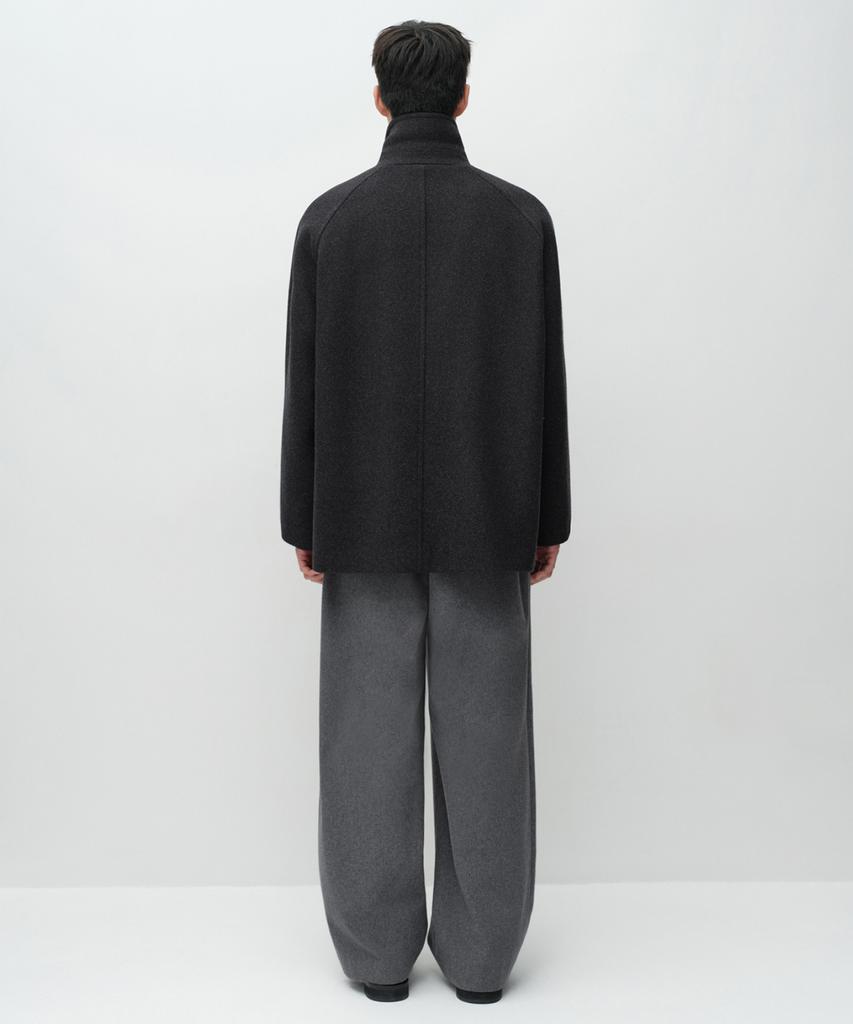MUSINSA STANDARD Wool Blend Oversized Half Balmacaan Coat [Charcoal Grey]