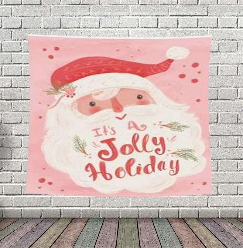 Cartoon Santa Claus Pattern Tapestry Home Bedroom Living Room Wall Decoration Christmas Theme Tapestry