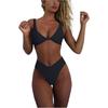 Traje de Bikini Skinny Deportivo para Mujer Color Sólido Lazo Cintura Alta Dos Piezas Traje de Baño Bikini