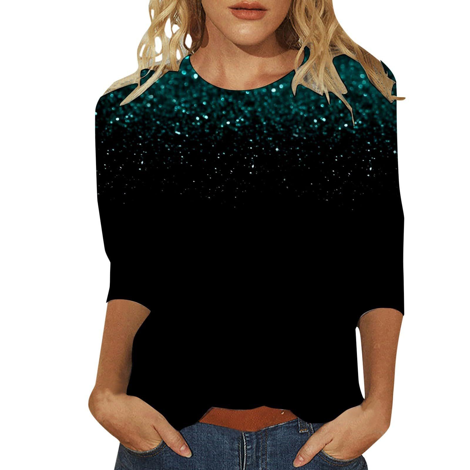 

Весняно-осінні жіночі футболки з круглим вирізом, блискучим візерунком та 3D-принтом, модні повсякденні з довгим рукавом 3XL