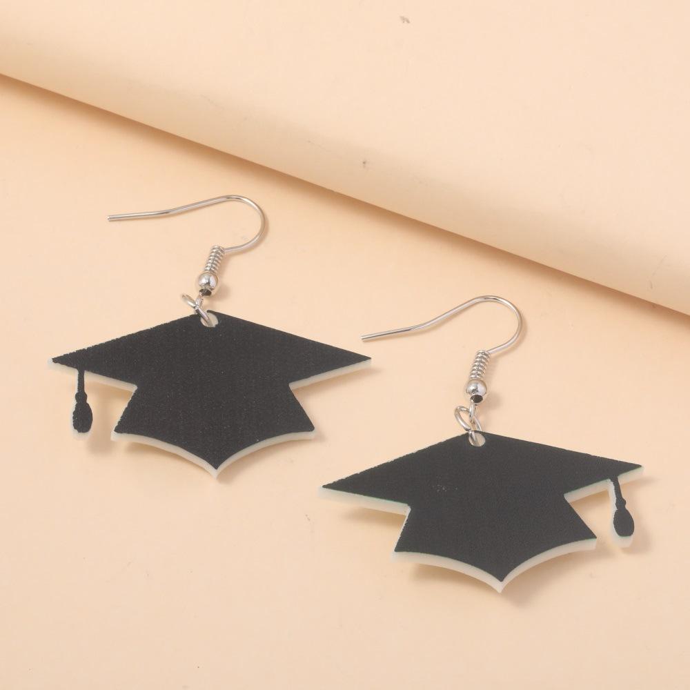 Fully Managed Environmentally Friendly Acrylic Earrings, Personalized Graduation Season Black Scholar Hat Earrings 1 Pair