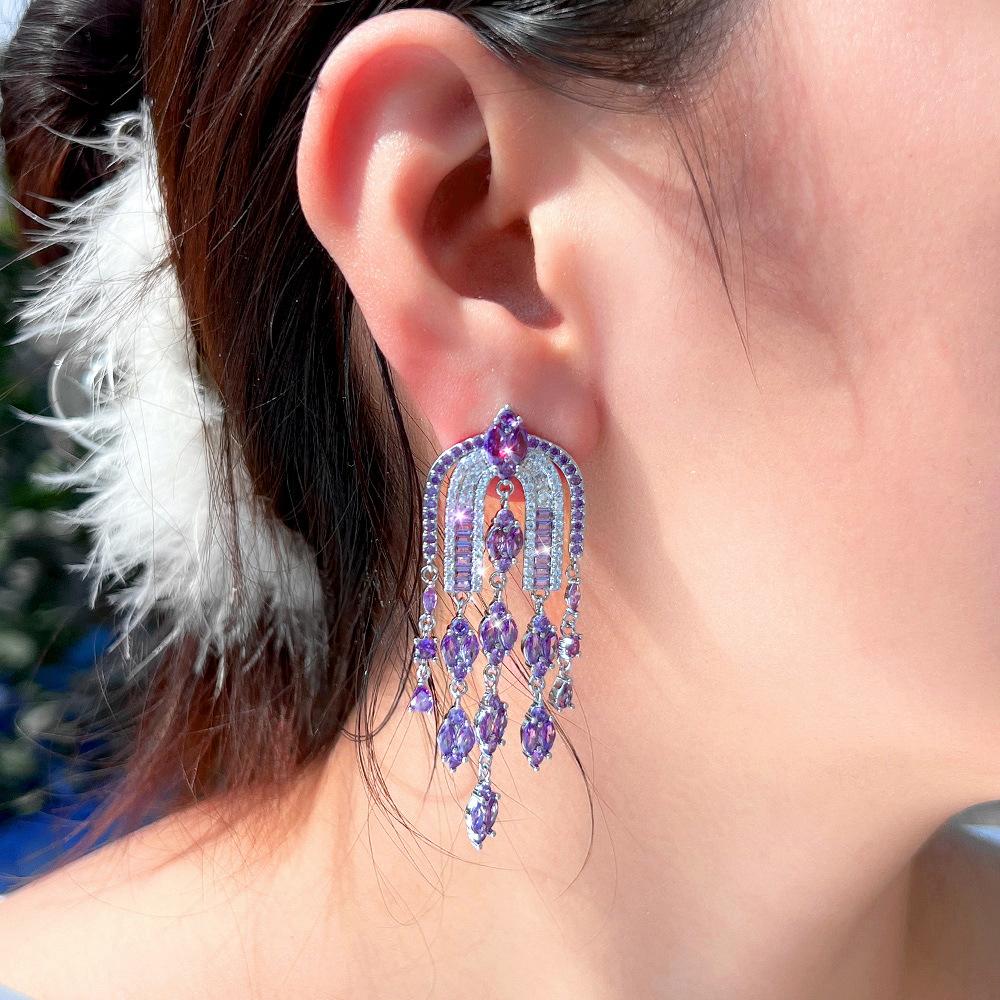 Needle Elegance Temperament Light Luxury High Sense Zircon Fringed Earrings Arch Shape Earrings Earrings