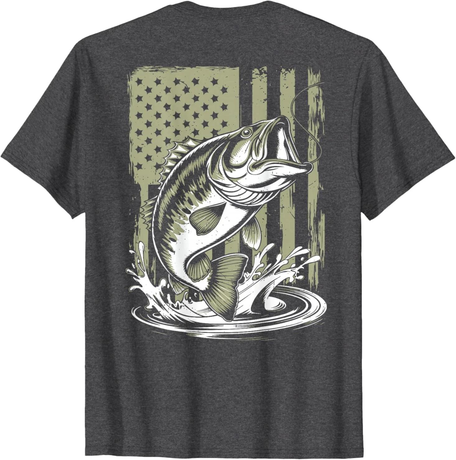 Fishing Camo Bass Fish American Flag Boy Men Fisherman Gift T-Shirt L