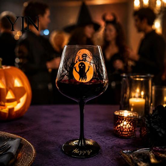 Bicchieri da Festa Festivi Bicchiere da Vino con Gambo di Halloween, Calice Decorativo Artistico Dipinto a Mano, Bicchieri Decorativi per la Casa Capacità 720ml, Stagionale